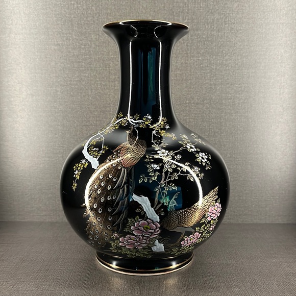 Japan Other - Cobalt Blue Japanese Yamaji Vase, Peacocks, Magnolia + Cherry Blossoms Antique.